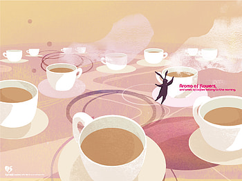 Rabbit B, coffee, cute, happy, rabbit HD wallpaper