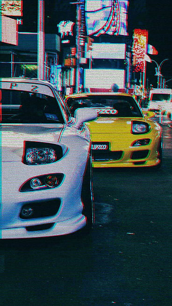 RX-7's, White, Yellow, RX-7, old, Glitch HD phone wallpaper