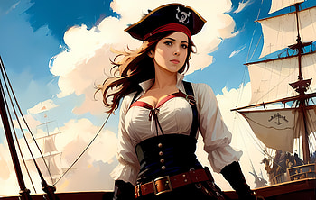 Pirate girl, corset, hat, pirate, pirate ship, fantasy, woman HD wallpaper
