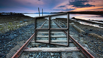 Windows 10 transparent logo over the railway tracks HD wallpaper
