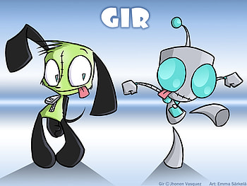 Gir!!!, blue, tounge, puppy, black, gir, robot, grey, green HD wallpaper
