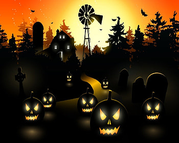 Jack o' lanterns, Jack o lanterns, Farm, Windmill, Halloween, Night HD wallpaper