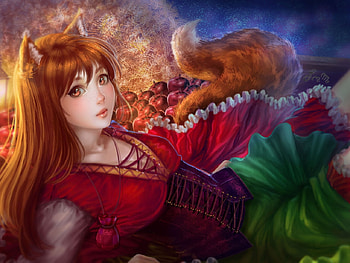 Fox girl, girl, fox, tail, orange, fantasy, green, sillyselly, red, luminos HD wallpaper