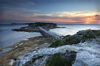 Nature, Stones, Sea, Twilight, Dusk, Bridge, Island HD wallpaper