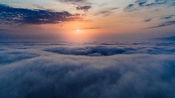 Sea of clouds, aerial view, clouds, sunset, sky HD wallpaper