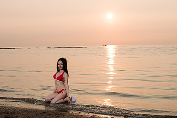 Unknown Model, sand, model, beach, woman, babe, lady, wet, Asian, water, sunset, ocean HD wallpaper