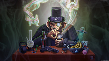 smoking monkey, smoking, table, gun, monkey HD wallpaper
