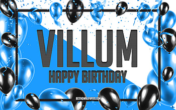 Happy Birtay Villum, Birtay Balloons Background, Villum, with names, Villum Happy Birtay, Blue Balloons Birtay Background, Villum Birtay HD wallpaper
