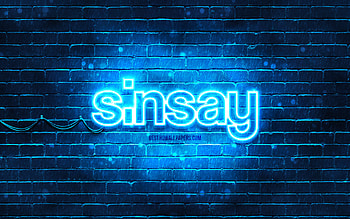 Sinsay blue logo, , blue brickwall, Sinsay logo, brands, Sinsay neon logo, Sinsay HD wallpaper