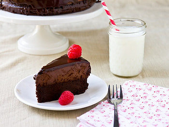 Chocolate Cake with Milk, milk, sweet, chocolate, delicious, raspberry, food, cake, fruit HD wallpaper