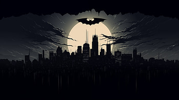 Batman Emblem Over Gotham City -, Gotham City, batman logo, Comic, DC Comics HD wallpaper