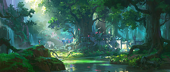 Anime Forest Scenery, 2560X1080 Green Anime HD wallpaper