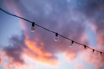 Sunset, Sky, Miscellanea, Miscellaneous, Garland, Light Bulb HD wallpaper