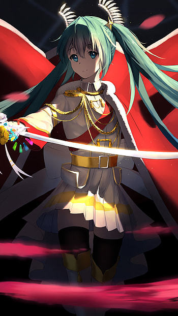 Hatsune Miku, sword, Hatsune Miku, blue eyes, long hair, blue hair, Anime, Vocaloid HD phone wallpaper