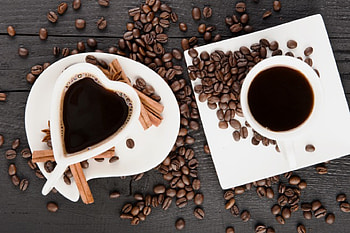 Coffee, beans, heart, cup HD wallpaper
