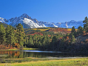 Alpine Pond, trees, autumn, water, mountain HD wallpaper