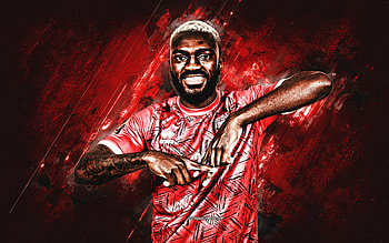 Esteban Obiang, Equatorial Guinea national team, portrait, red stone background, football, grunge art, Esteban Equatorial Guinea HD wallpaper