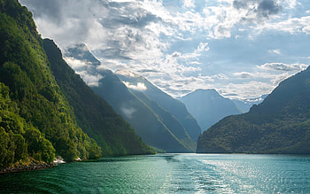 Fjord in Norway, Norway, clouds, mountains, water, fjord HD wallpaper