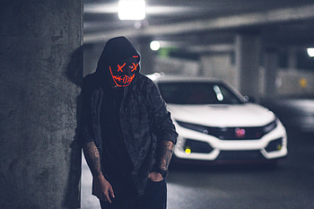 Mask Neon Inked With Car , mask, hoodie, graphy, anonymus HD wallpaper