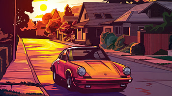 Vintage Porsche Vibing On Street While Sunset, porsche, cars, vintage, artist, artwork, digital-art HD wallpaper