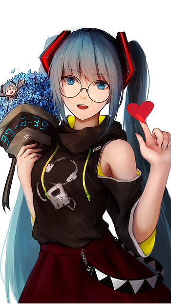 Hatsune Miku’s Blooming Smile: Blue Eyes, Flowers & Glasses Vibes, flower, blue eyes, blue hair, glasses, smile, long hair, Hatsune Miku, Anime, Vocaloid HD phone wallpaper