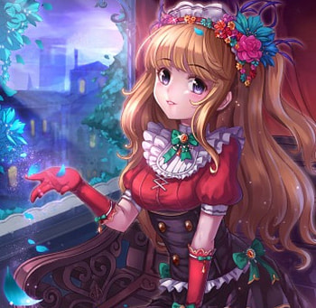 Blue Petals, cute, floral, long hair, dress, beauty, nice, cg, petals, flower, , adorable, female, blossom, sweet, scene, gorgeous, girl, beautiful, kawaii, anime girl, elegant, anime, pretty, red, brown hair, lolita, lovely HD wallpaper
