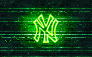 New York Yankees green logo, , green brickwall, New York Yankees logo, american baseball team, New York Yankees neon logo, NY Yankees, New York Yankees HD wallpaper