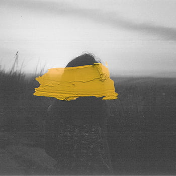 Artistic abstract portrait featuring a black and white silhouette with a bold yellow paint stroke accent. HD phone wallpaper