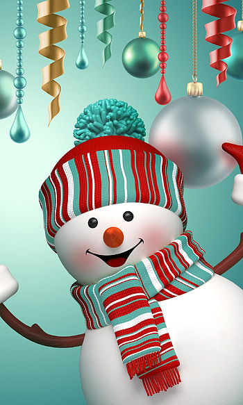 Mint Bauble Snowman | Striped Hat | Jolly Snowfriend, artistic, snowman HD phone wallpaper