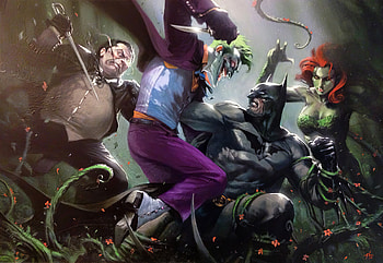 Batman Joker Pinguino Ivy, batman, joker, superheroes, artstation, artist, artwork, digital-art HD wallpaper