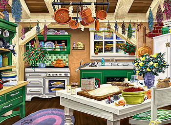 Cottage Kitchen F1, artwork, scenery, wide screen, architecture, painting, art, kitchen, beautiful HD wallpaper