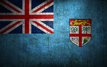 Fiji metal flag, grunge art, oceanian countries, Day of Fiji, national symbols, Fiji flag, metal flags, Flag of Fiji, Oceania, Fiji HD wallpaper