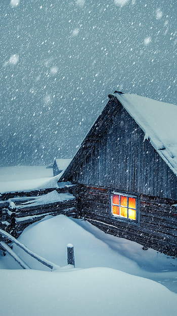 Snowy house lights, Winter's magic, Dark winter , Snowy background HD phone wallpaper