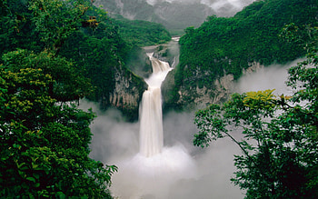 Nature, Trees, Waterfall, Steam HD wallpaper