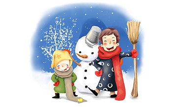 Winter, Children, Snowman, Miscellanea, Miscellaneous, , Drawing, Buttons, Fun, Merriment, Bucket, Scarves, Broom HD wallpaper