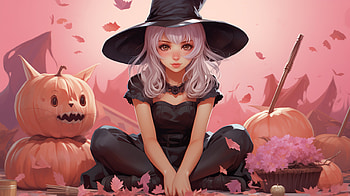 Pink Witch, cute, witch, pink, AI Art HD wallpaper