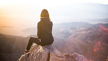 Hiking Girl Sitting On Rock, girls, graphy, model HD wallpaper