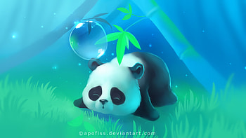 Panda, blue, fantasy, art, apofiss, green, bubble HD wallpaper