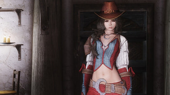 ~Cowgirl~, chair, shelves, cowgirl, brunette, candles, belt, hat HD wallpaper