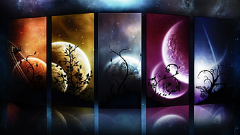 Fantastic moons, space, darkness, abstract, moon HD wallpaper