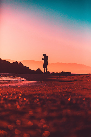 Sunset, Pink, Silhouette, Miscellanea, Miscellaneous, Lonely, Alone, grapher HD phone wallpaper