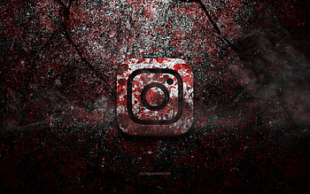 Instagram logo, grunge art, Instagram stone logo, red stone texture, Instagram, grunge stone texture, Instagram emblem, Instagram 3d logo HD wallpaper