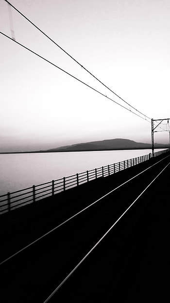 Water, Dark, Road, Bw, Chb, Hill, Rails HD phone wallpaper