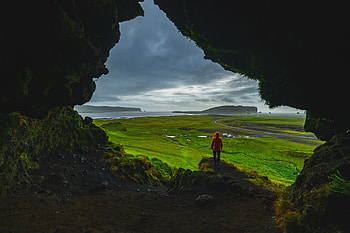 Landscape, Nature, Coast, Greens, Human, Person, Cave HD wallpaper