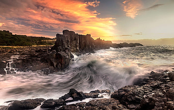 Bombo Headland Quarry, river, sky, columns, Australia HD wallpaper