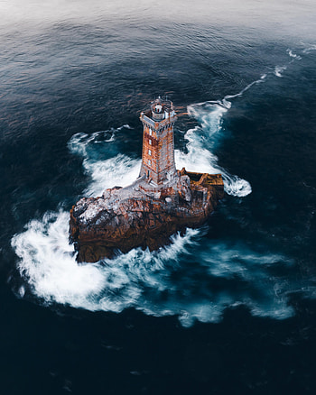Nature, Sea, Waves, Rock, View From Above, Lighthouse HD phone wallpaper