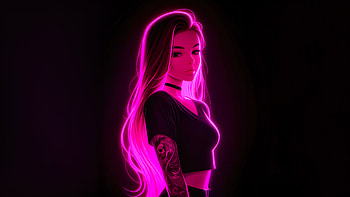 Girl Pink Neon , pink, neon, dark, black, artist, artwork, digital-art HD wallpaper