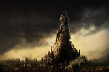 Rising from the Mists, mystic, city, fantasy, tower, deforme, castle, mists, war HD wallpaper