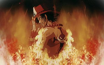 Portgas D. Ace, pirate, flames, portgas d ace, one piece, tattoo, shirtless, anime, ace, fire, male, hat HD wallpaper