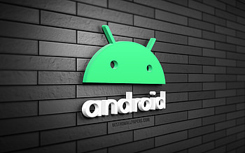 Android new logo, , gray brickwall, 3D art, creative, OS, Android logo, Android 3D logo, Android HD wallpaper